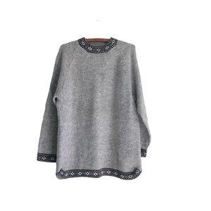Womens Gray Wool Blend Nordic Trim Tunic Sweater Size Large
